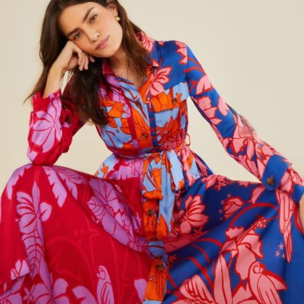 Farm Rio print Belted shirt dress